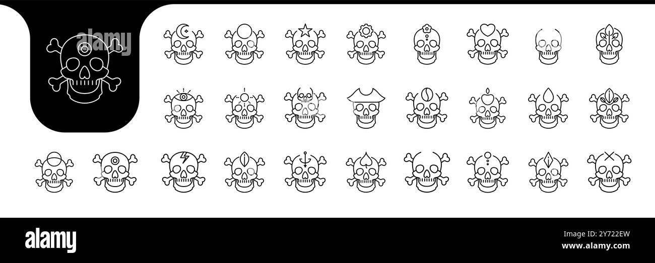 skull line icon set vector designs Stock Vector