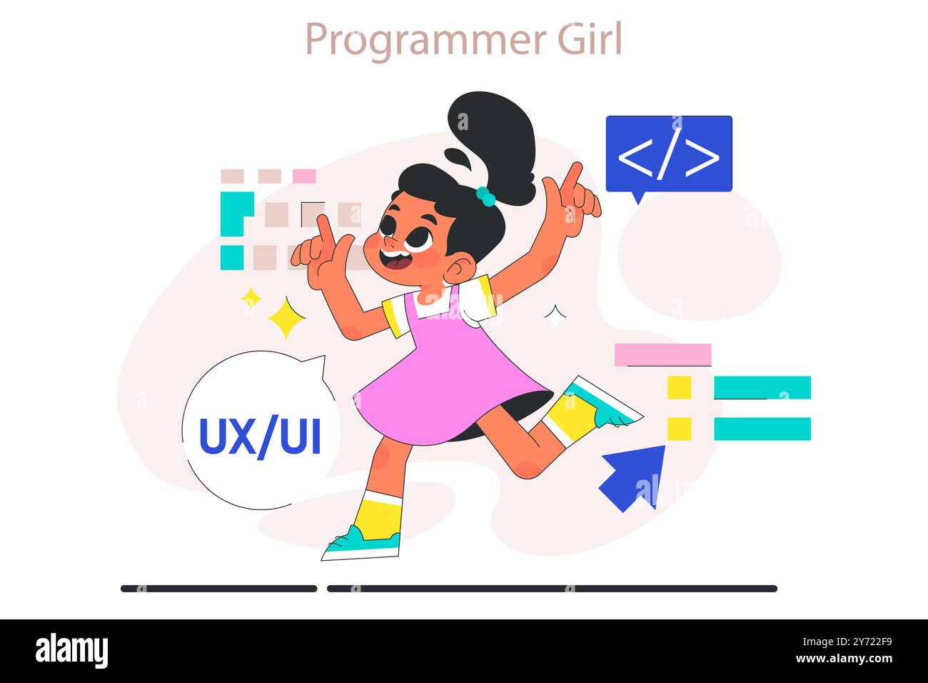 Little girl do programming. Computer science, AI, game technologies and ...