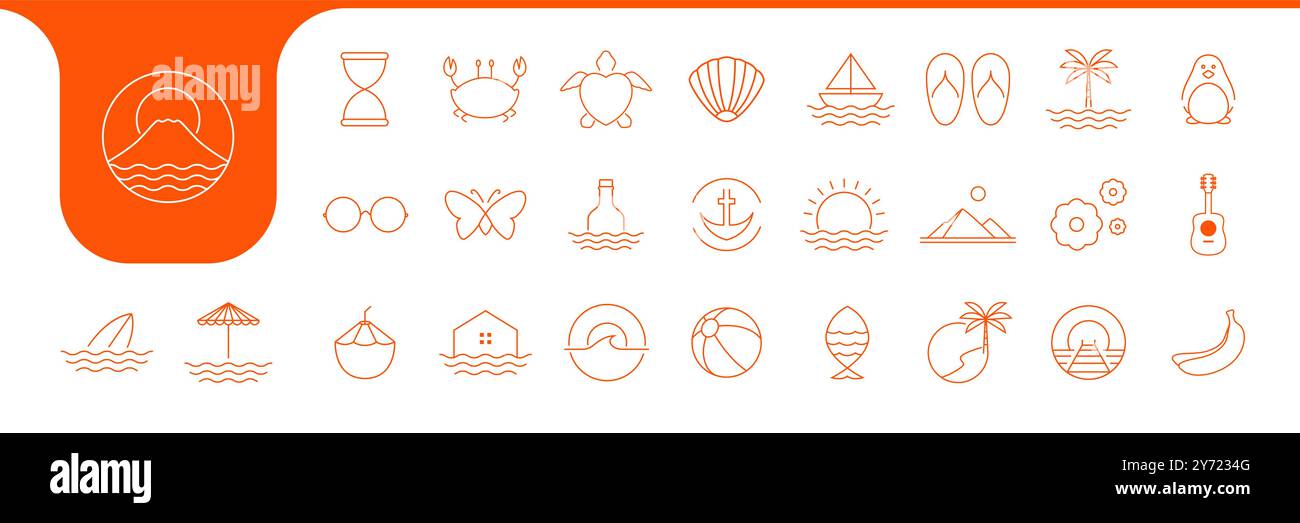 beach holiday line simple icon vector designs Stock Vector