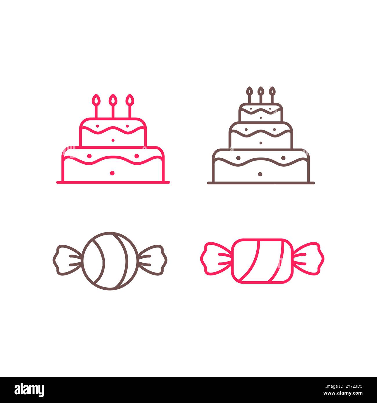 birthday cake and candy line set icon design vector Stock Vector