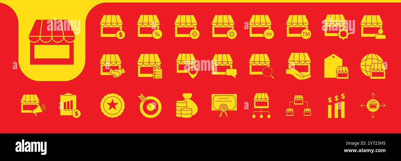 franchising store market flat icon set collection vector design Stock Vector