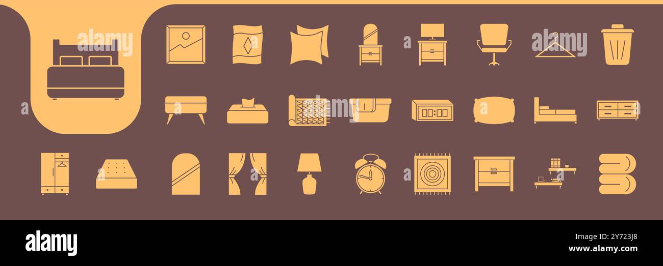bedroom flat modern icon set collection vector design Stock Vector
