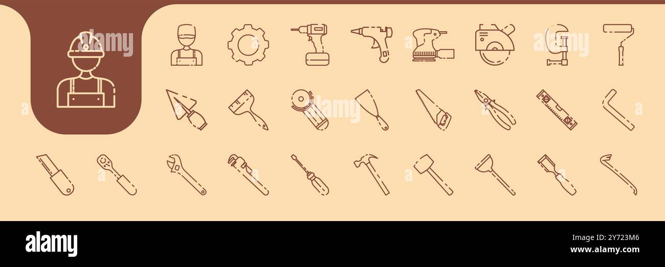 handyman line minimal tools icon set design vector Stock Vector
