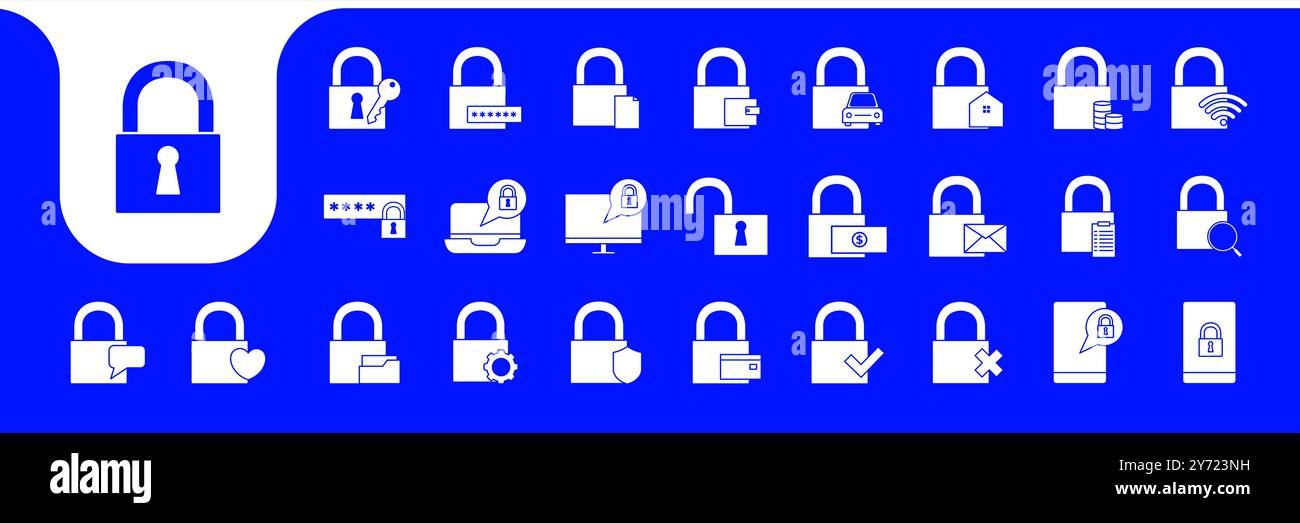 padlock secure modern flat icon set collection vector design Stock Vector