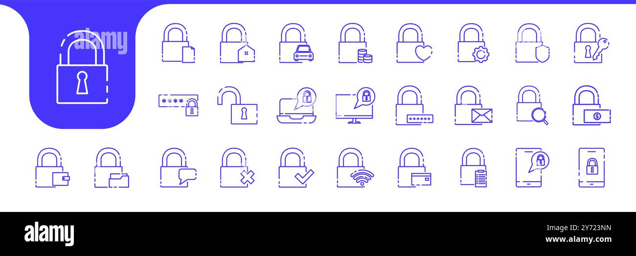padlock secure modern line icon set collection vector design Stock Vector
