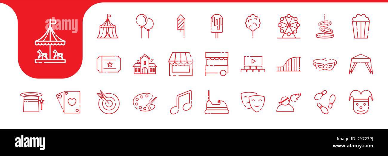 carnival parade lines icon set collection vector design Stock Vector