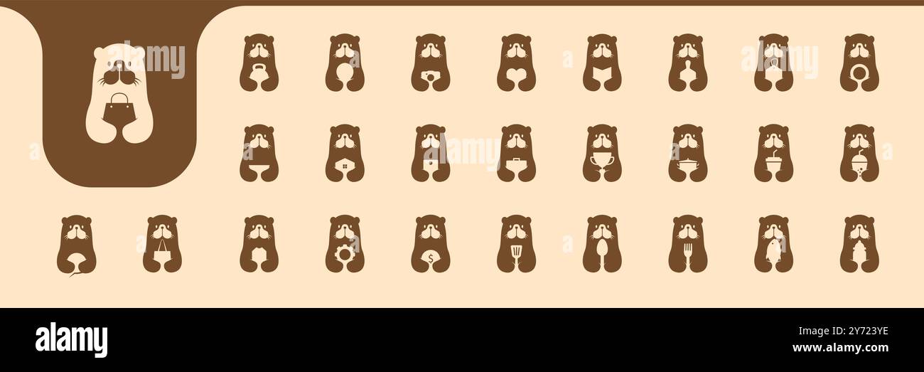 beaver mascot cartoon flat icons set design vector Stock Vector