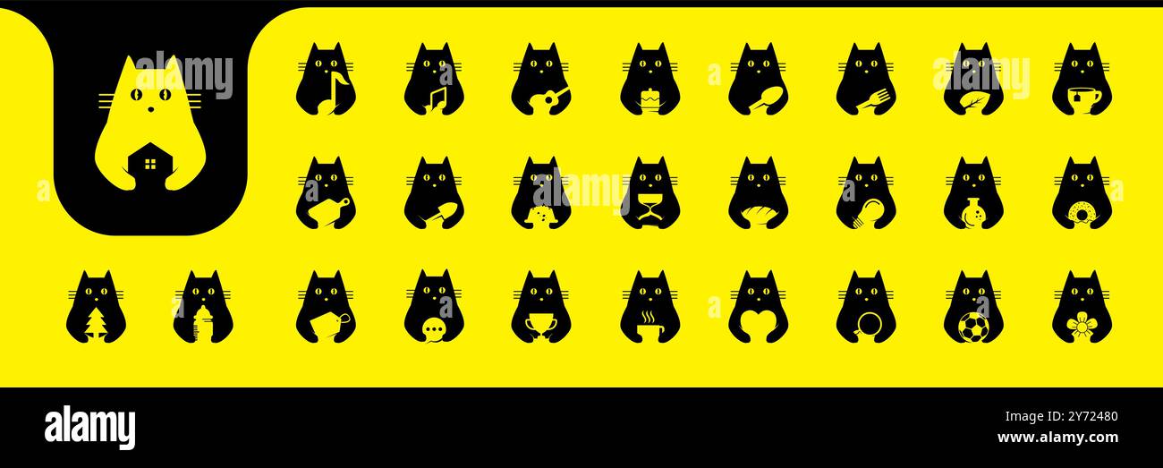 cat cute flat modern minimal icon set collection vector design Stock Vector