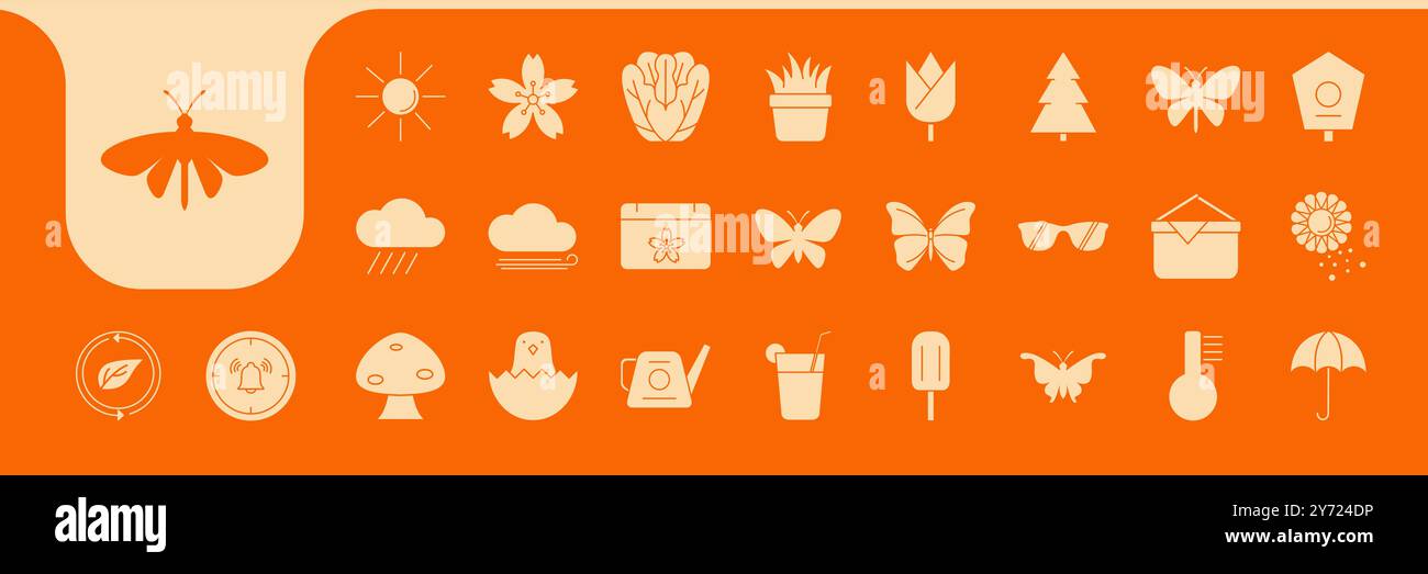 spring season flat icons set design vector Stock Vector