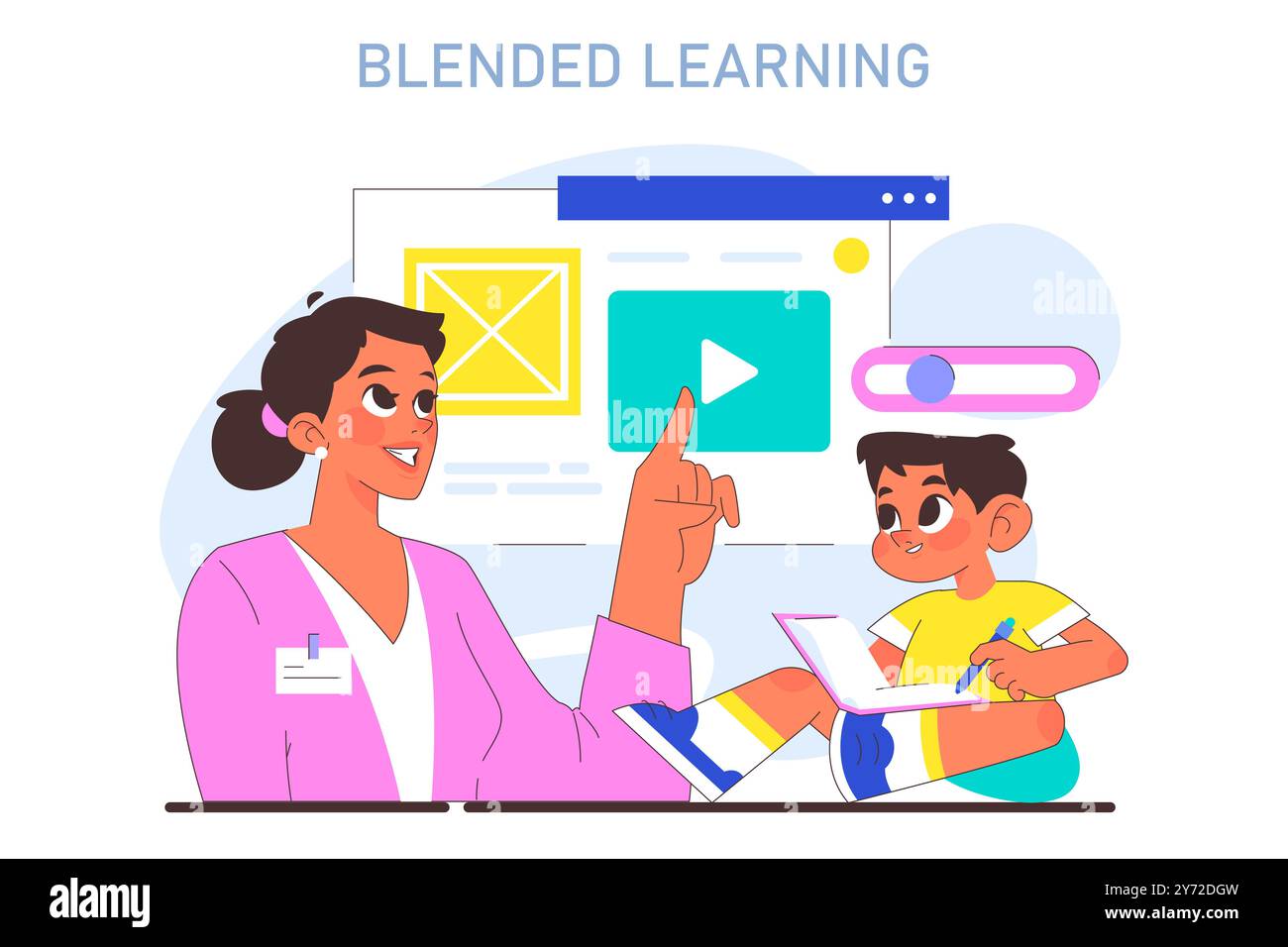 Blended or hybrid learning. Modern education methodic. A combination of ...
