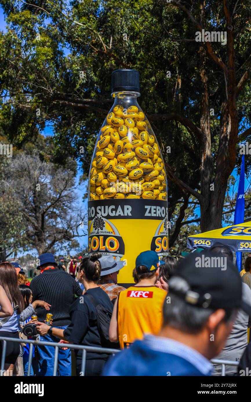 Lemonade Ground A giant bottle of Solo Lemonade filled with Australian Football balls ...