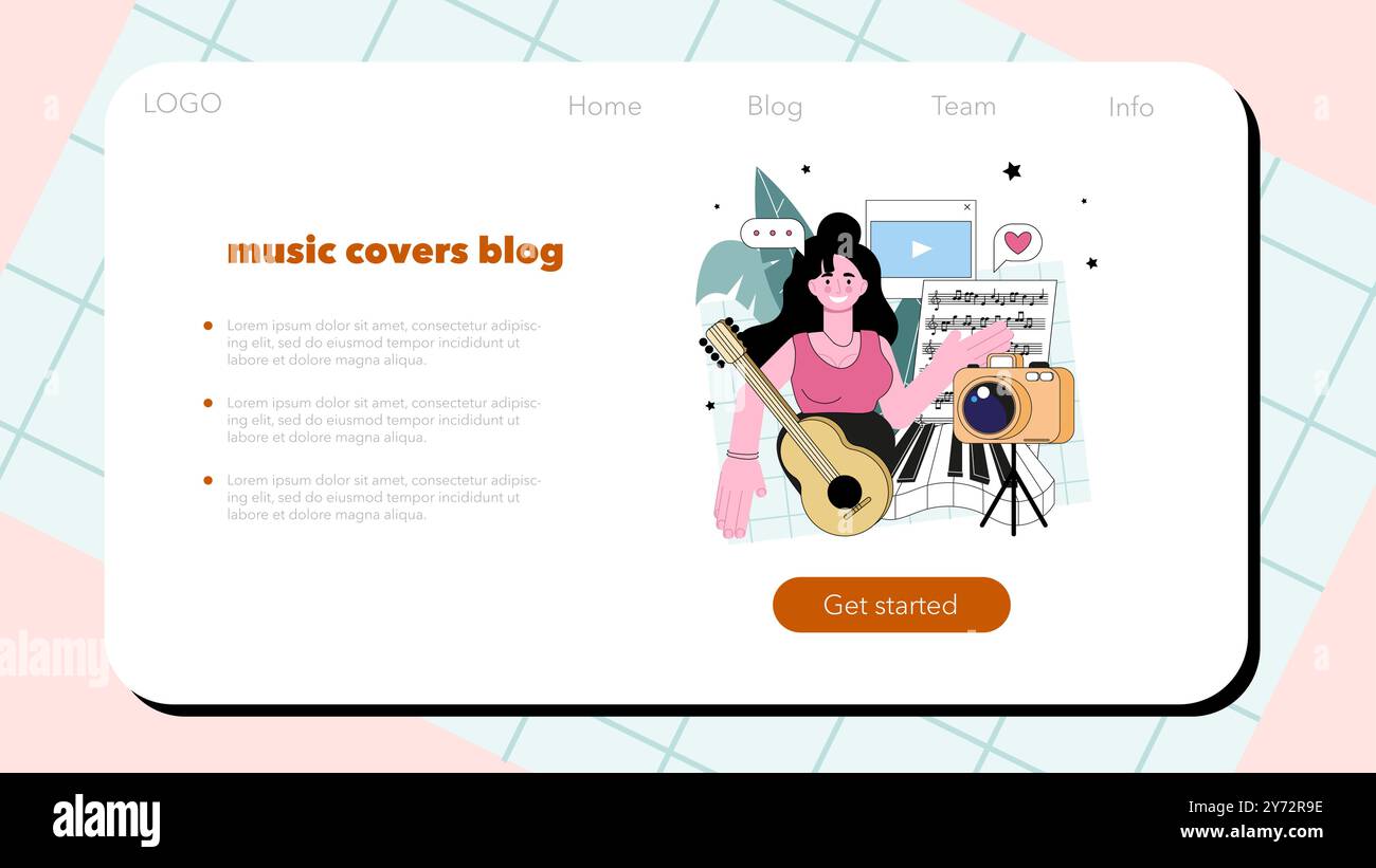 Music covers video blogger web banner or landing page. Viral content in ...
