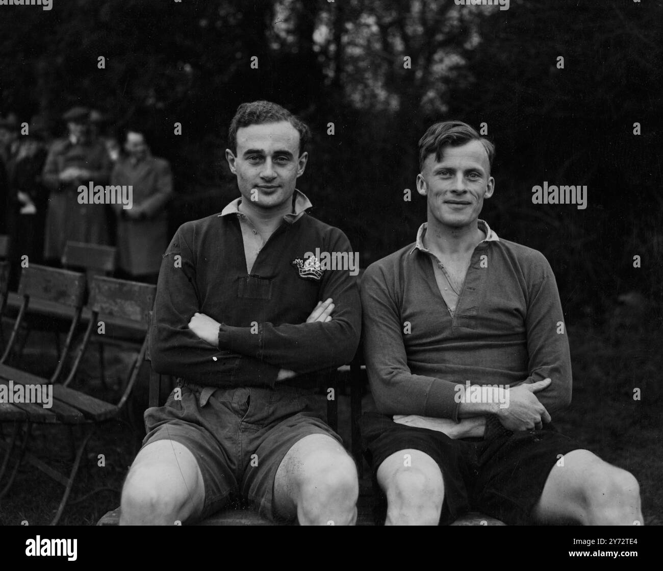 Sutton (left) and Cooper (right) Oxford University Rugby Team  1946 Stock Photo