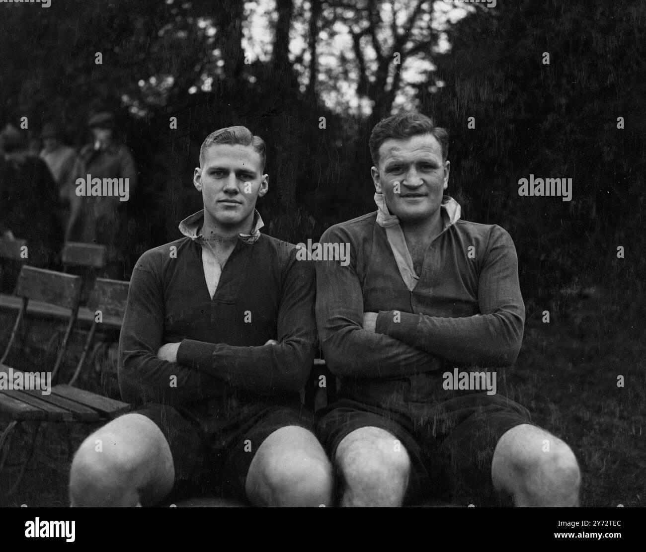 Oxford University Rugby Team Van Ryneveld (left) and Wynter (right)  1946 Stock Photo