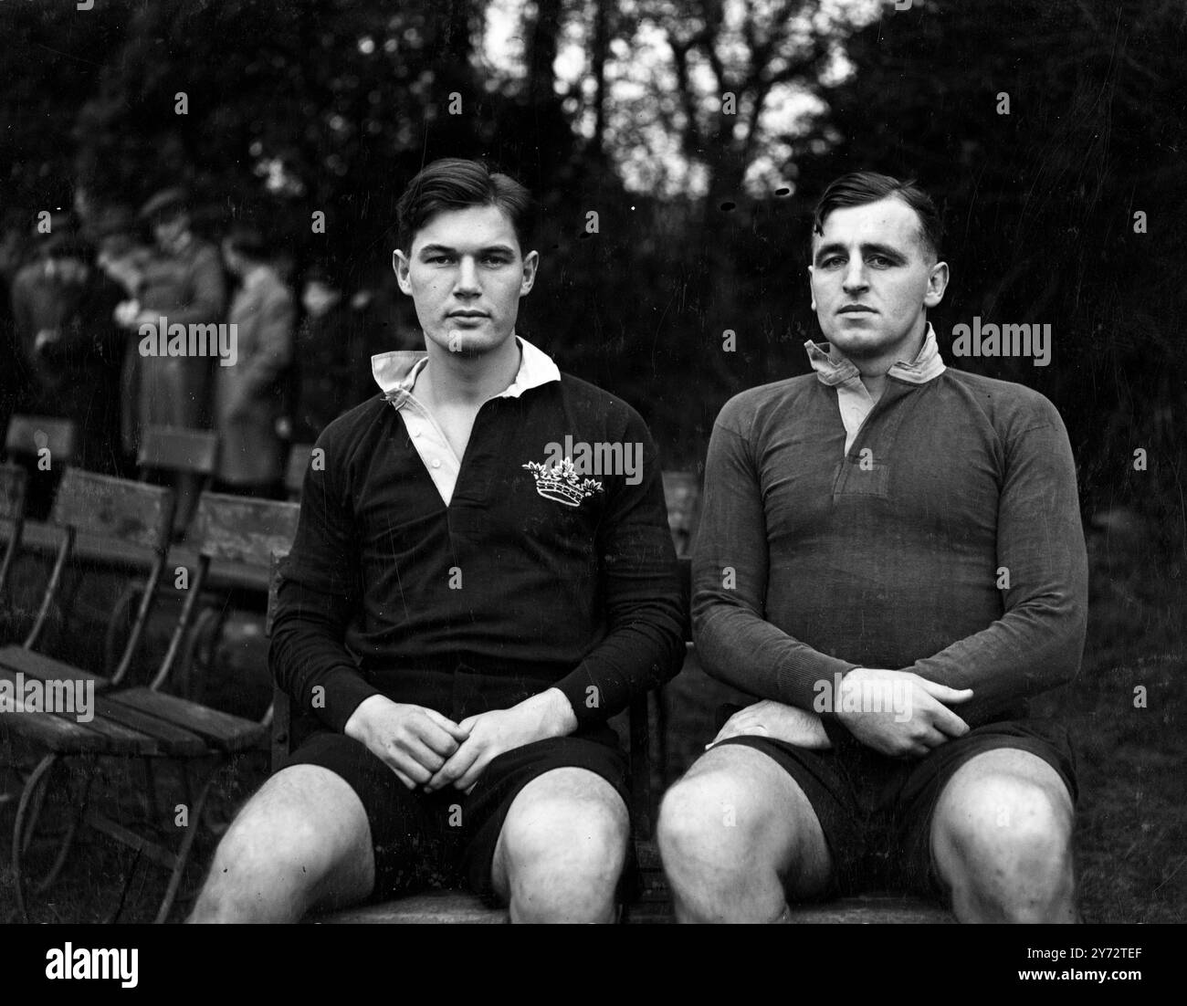 Oxford University Rugby Team Cankwell (left) and Newton-Thompson (right)  1946 Stock Photo