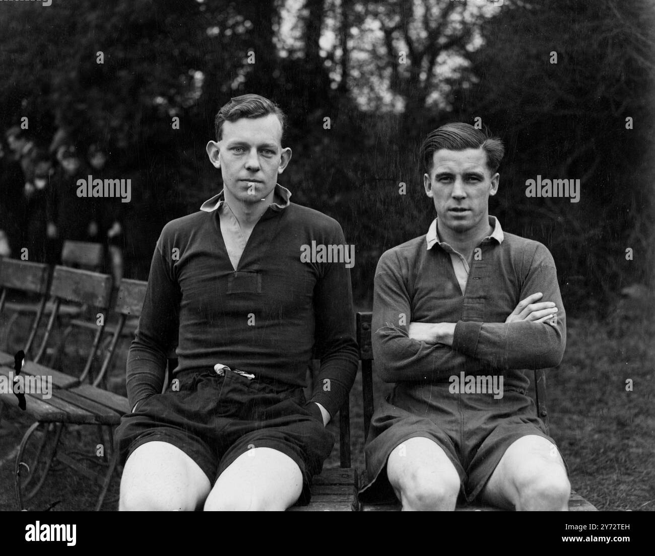 Oxford University Rugby Team Wilson (left) and Donnelly (right)  1946 Stock Photo
