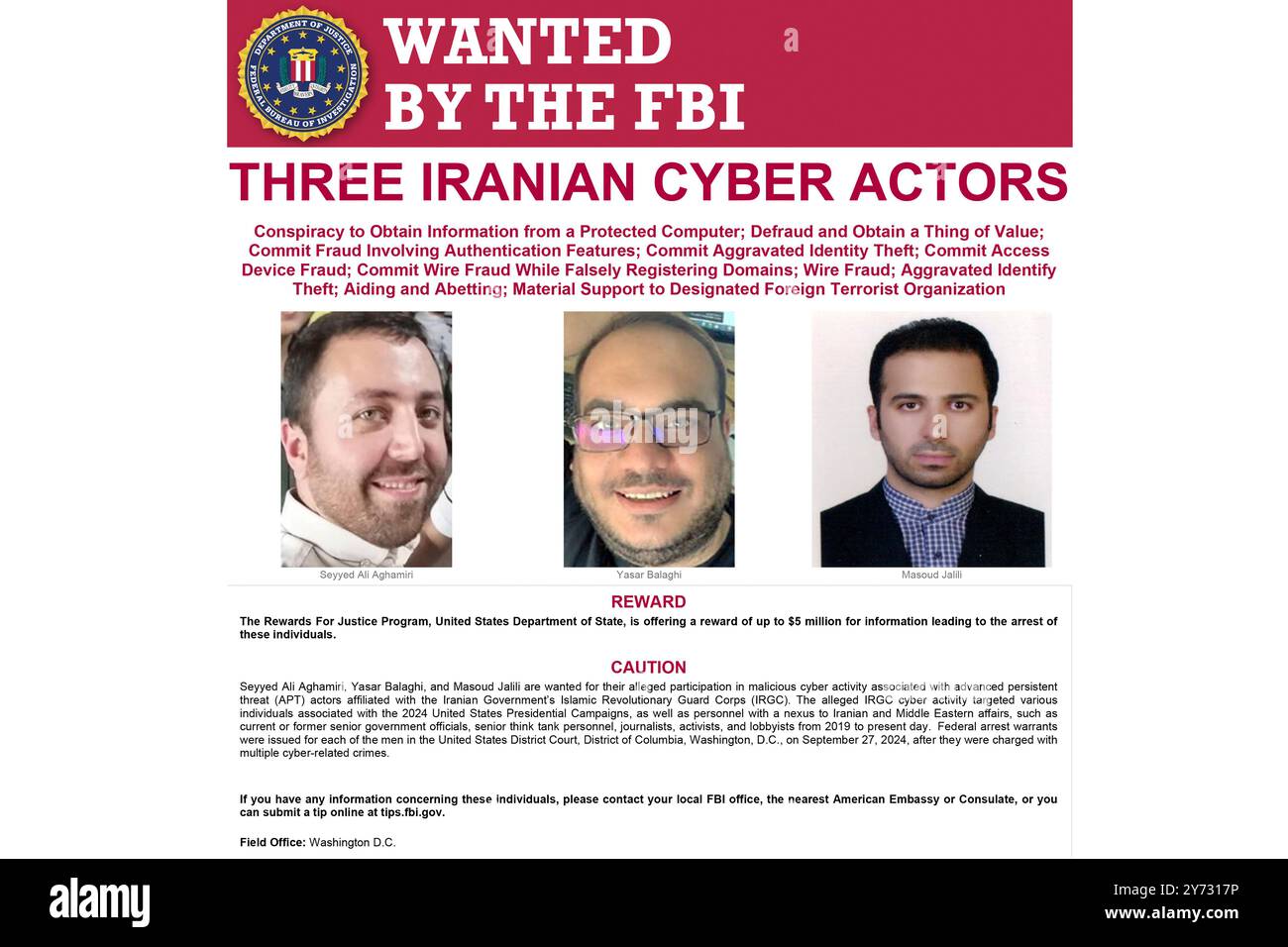 This image provided by the FBI shows three accused hackers, Seyyed Ali