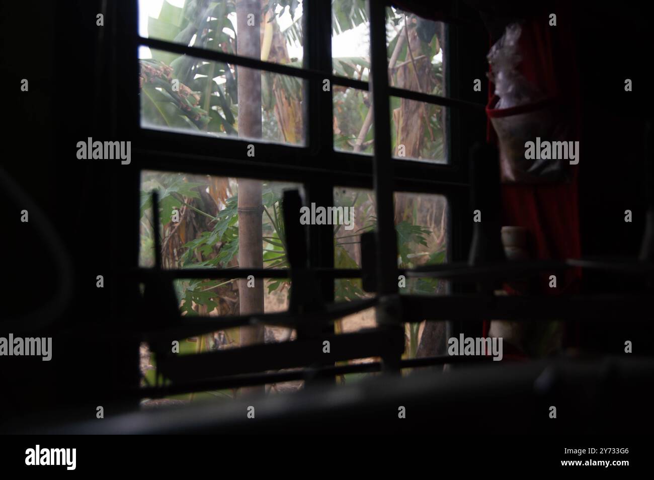 shot on window silhouette from inside the house Stock Photo