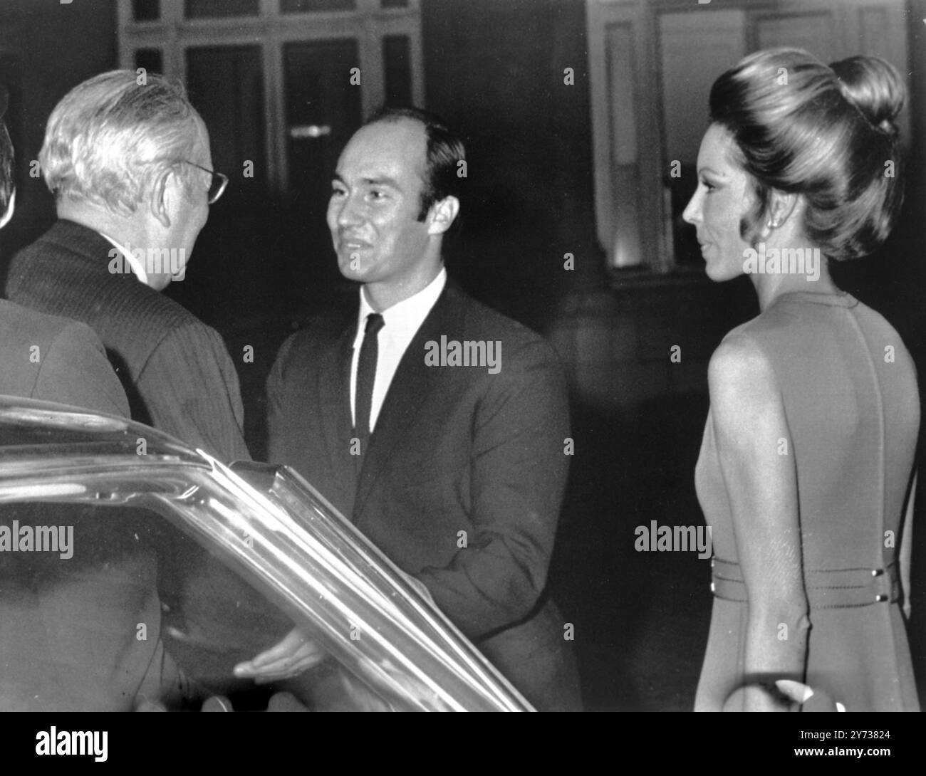 Aga Khans ' s wedding day . Paris :  On leaving Paris ' 4th District Town Hall yesterday the Aga Khan and his bride , Lady James Crichton - Stuart turn to offer their thanks to M . Theolierre , Mayor of the District , who conducted their civil wedding ceremony .  The Aga Khan , spiritual leader of 20 million Ismaili Moslems , and the former London model , will go through with their religious ceremony at the Aga Khans ' s Paris mansion .  The 29 year old bride , former wife of the Marquis of Bute , has become a Moslem .  22 october 1969 Stock Photo