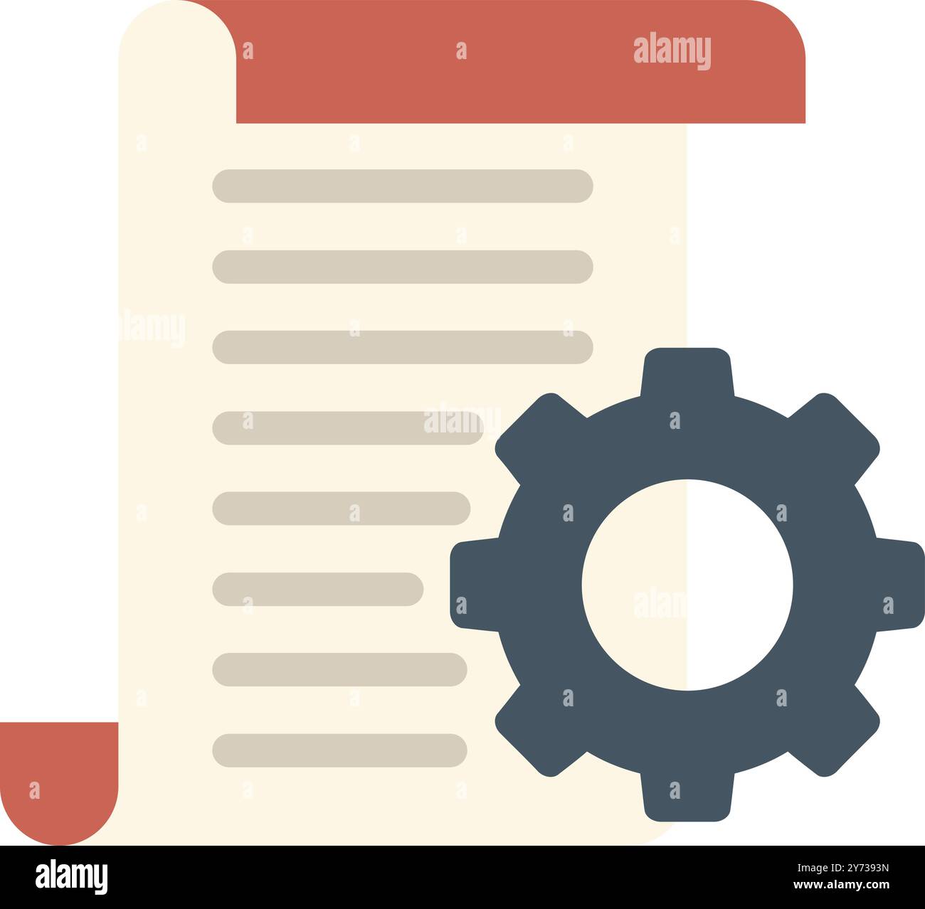 Cogwheel placed on a paper roll is representing a document management system, symbolizing content organization Stock Vector
