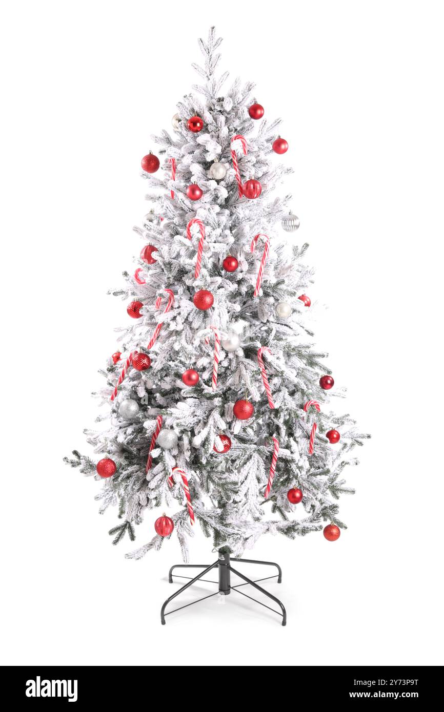 Beautiful decorated Christmas tree on white background Stock Photo - Alamy