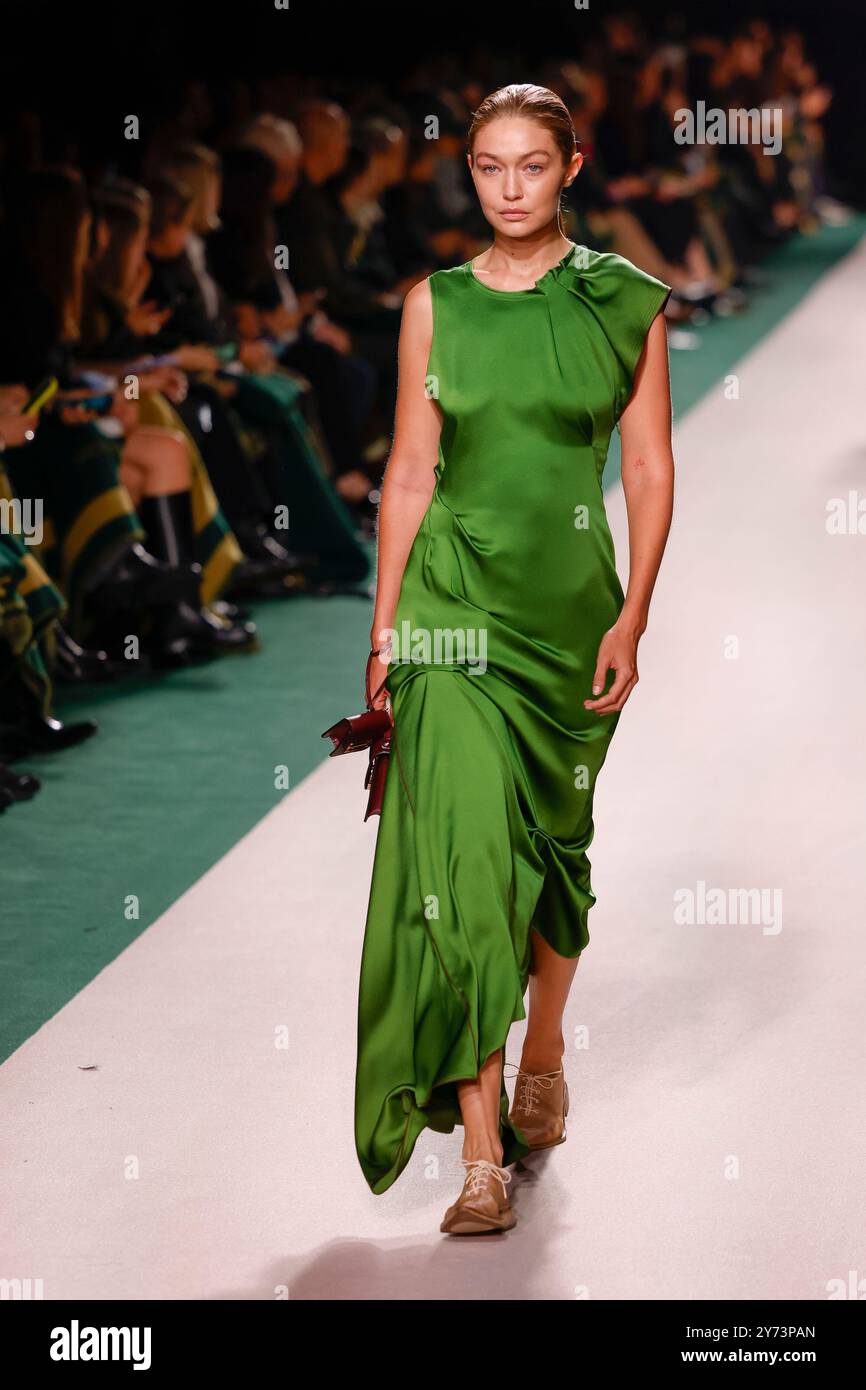 Gigi Hadid wear creations as part of the Victoria Beckham Spring/Summer  2025 collection presented Friday, Sept. 27, 2024, in Paris. (Photo by  Vianney Le Caer/Invision/AP Stock Photo - Alamy