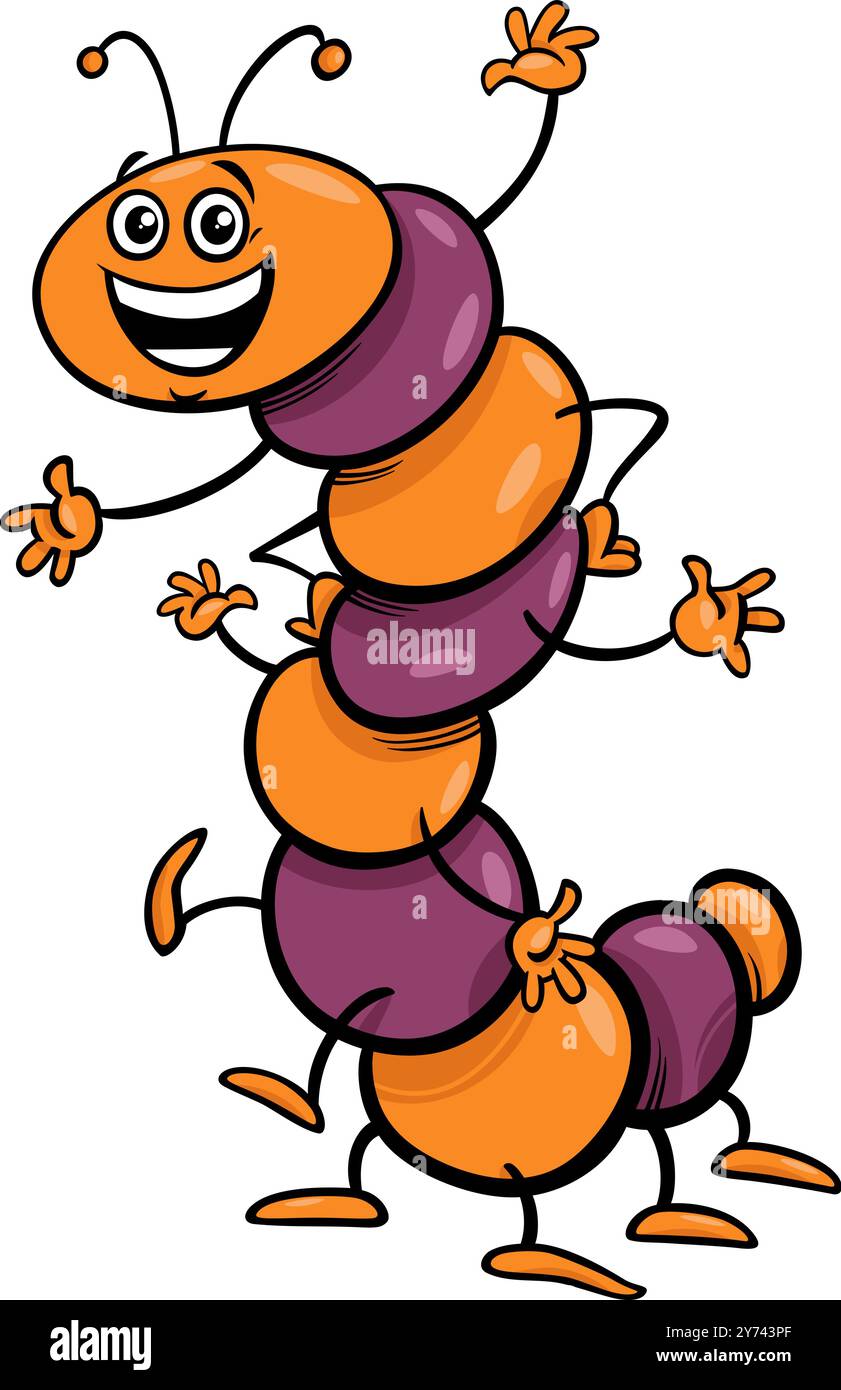 Cartoon illustration of happy caterpillar insect animal character Stock ...