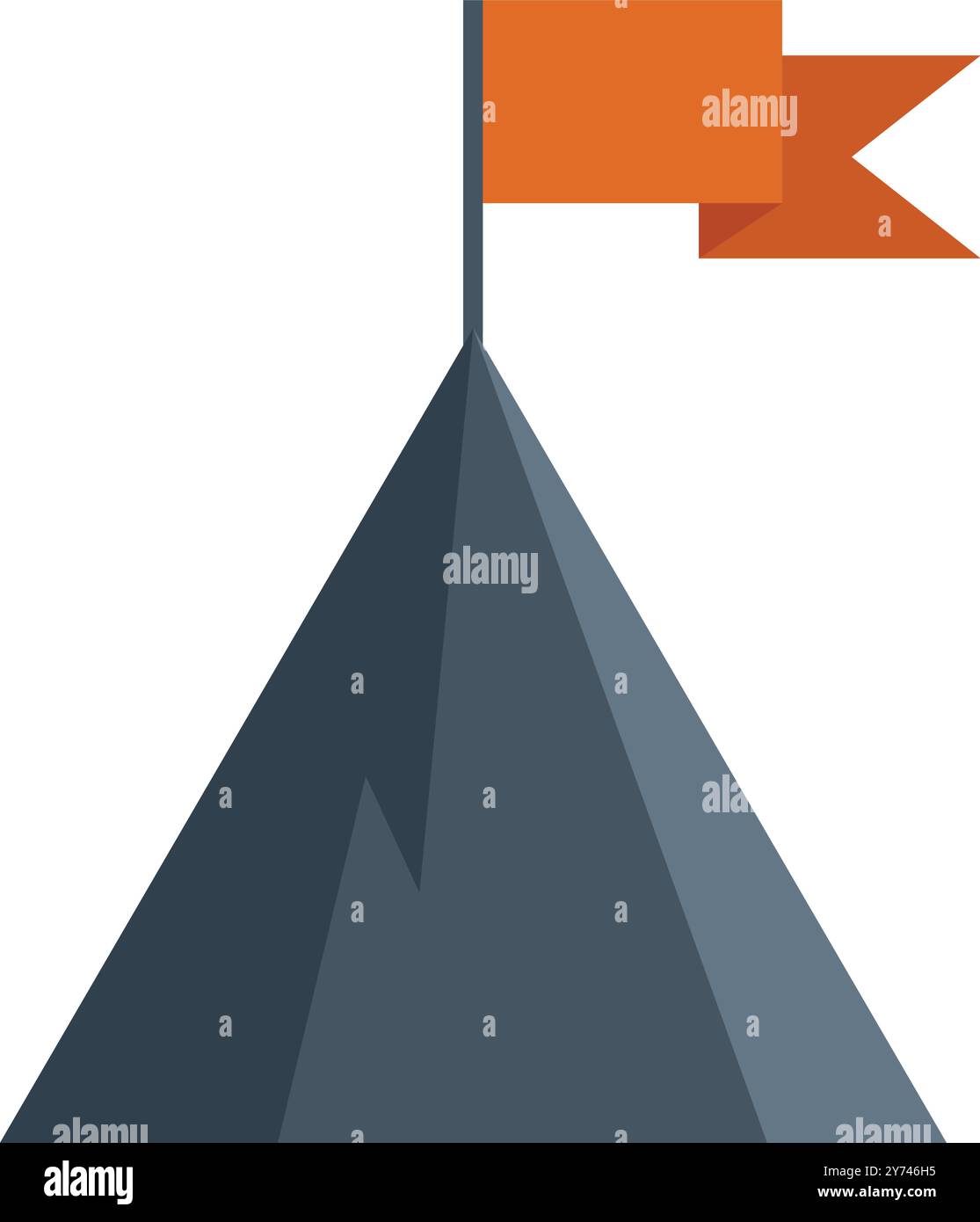 Stylized mountain peak is shown with a waving orange flag planted on ...