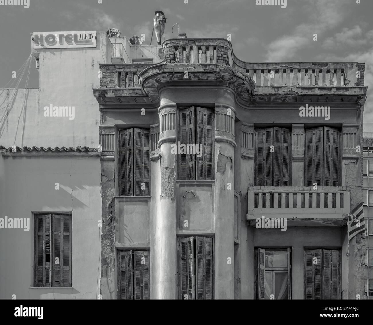Albion Hotel Athens, 2018. The Albion Hotel in the center city: old liberty style decadent building in Athens, Greece Stock Photo
