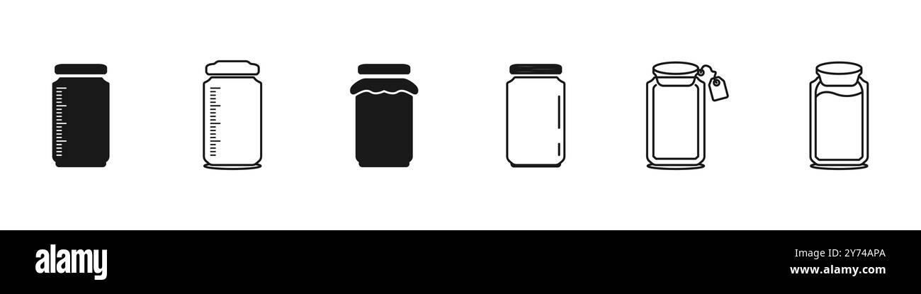 Set of black cans vector icons. Glass containers for storage icons set ...