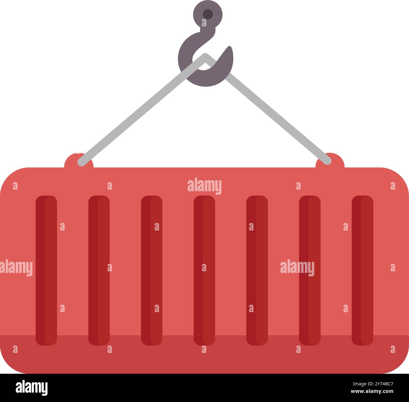 Simple flat style illustration of a crane hook lifting a red intermodal ...