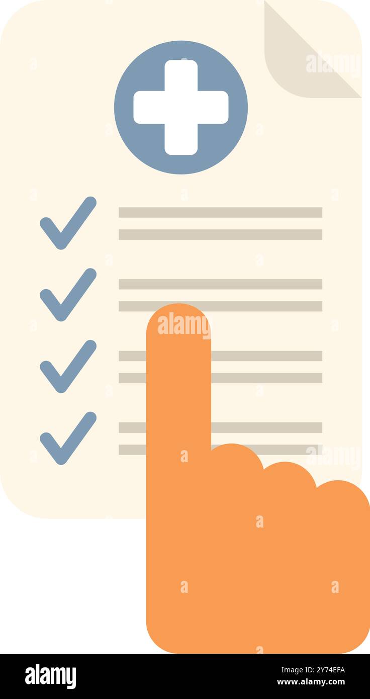 Hand is pointing at a medical checklist, symbolizing a health checkup ...