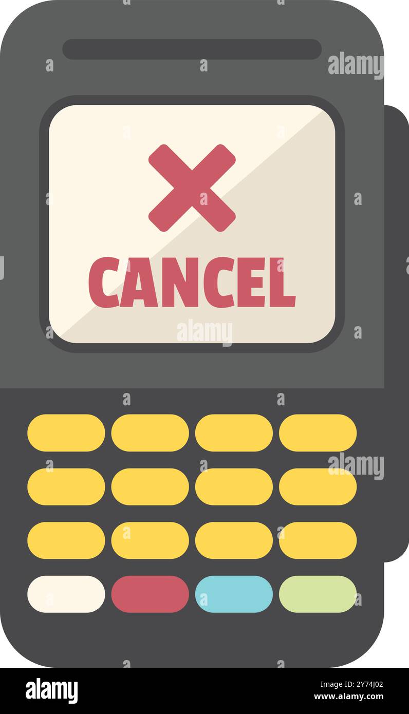 Pos terminal credit card reader machine is displaying cancel message on its screen Stock Vector