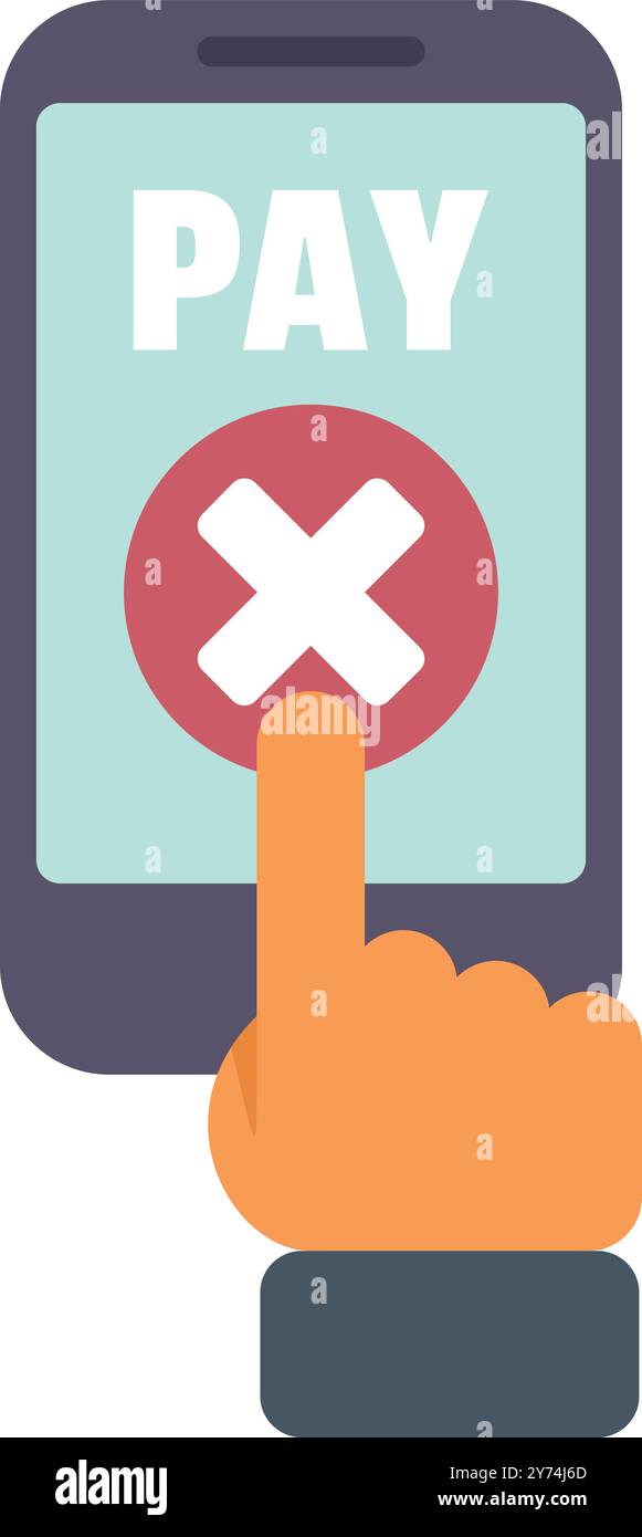 Businessman is refusing an online payment on a smartphone by tapping a cancel button Stock Vector