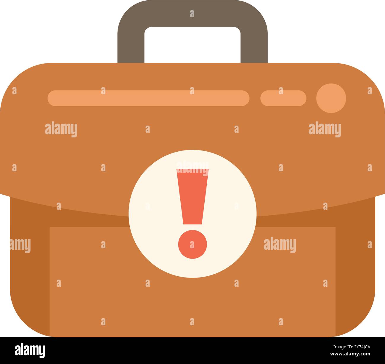 Brown briefcase is showing a warning sign, perfect for representing important business documents Stock Vector