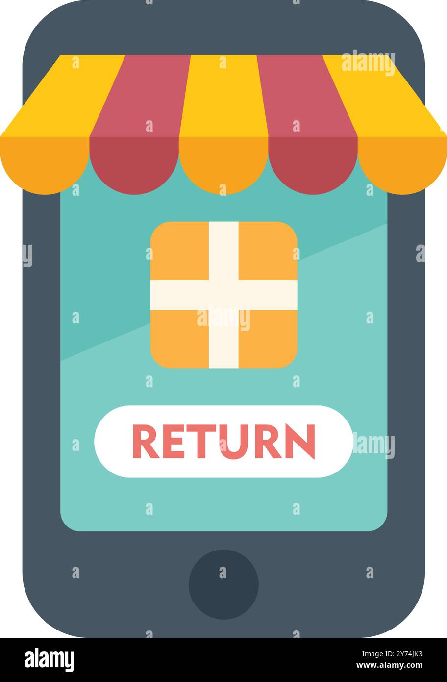 Smartphone showing online store interface with return button for e commerce Stock Vector