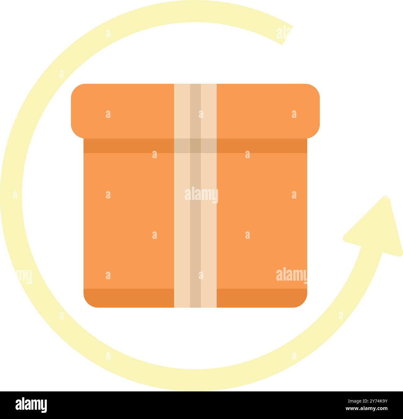 Simple icon of an orange parcel box rotating with a circular arrow ...