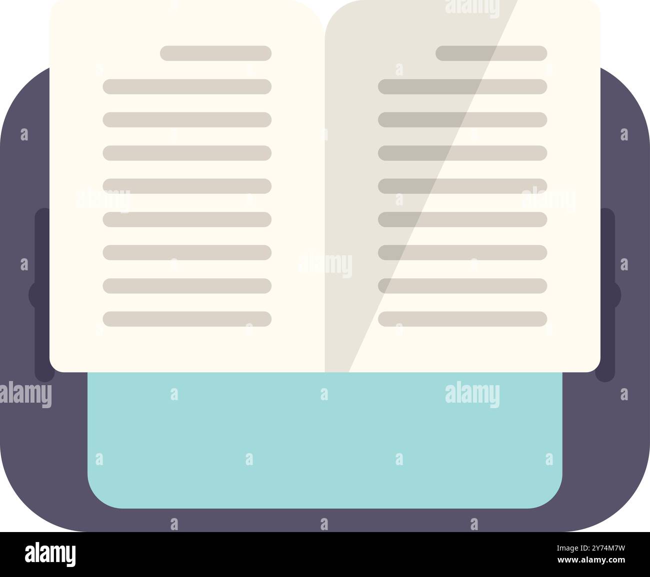 Open book lying on top of a tablet computer, concept for ebook, ebook reader and new technology Stock Vector
