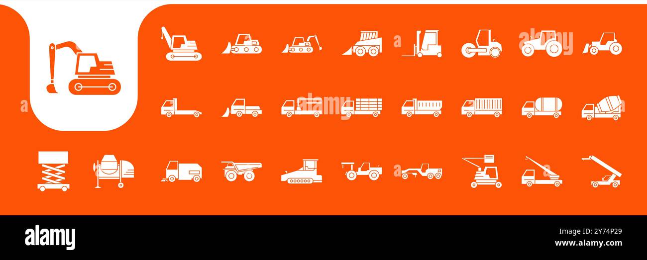 industrial vehicles flat modern icon set collection vector design Stock Vector