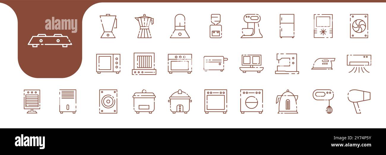 house appliances modern line icon set collection vector design Stock Vector