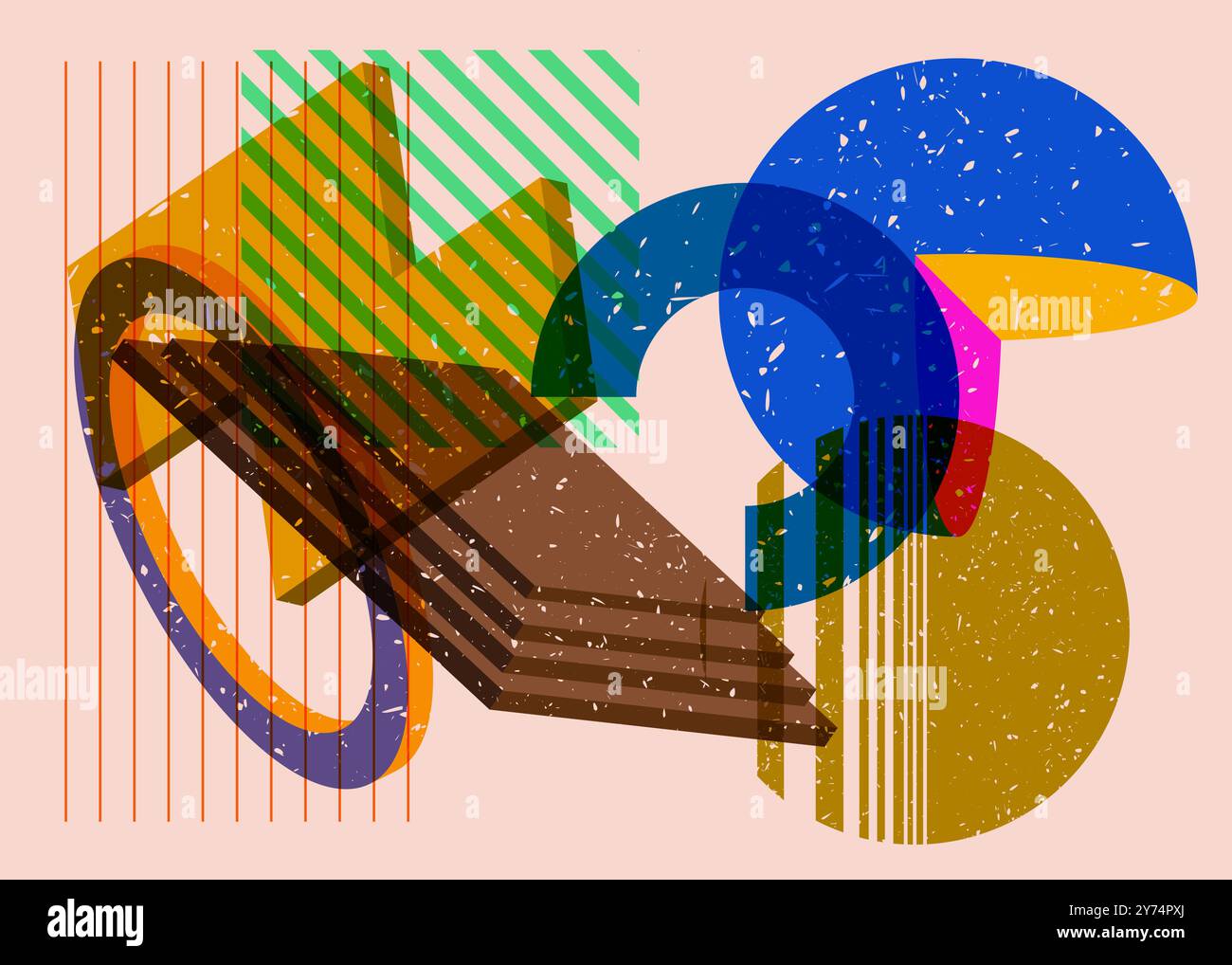 Colorful geometric shapes. Object in trendy riso graph design. Geometry elements abstract risograph print texture style. Stock Vector