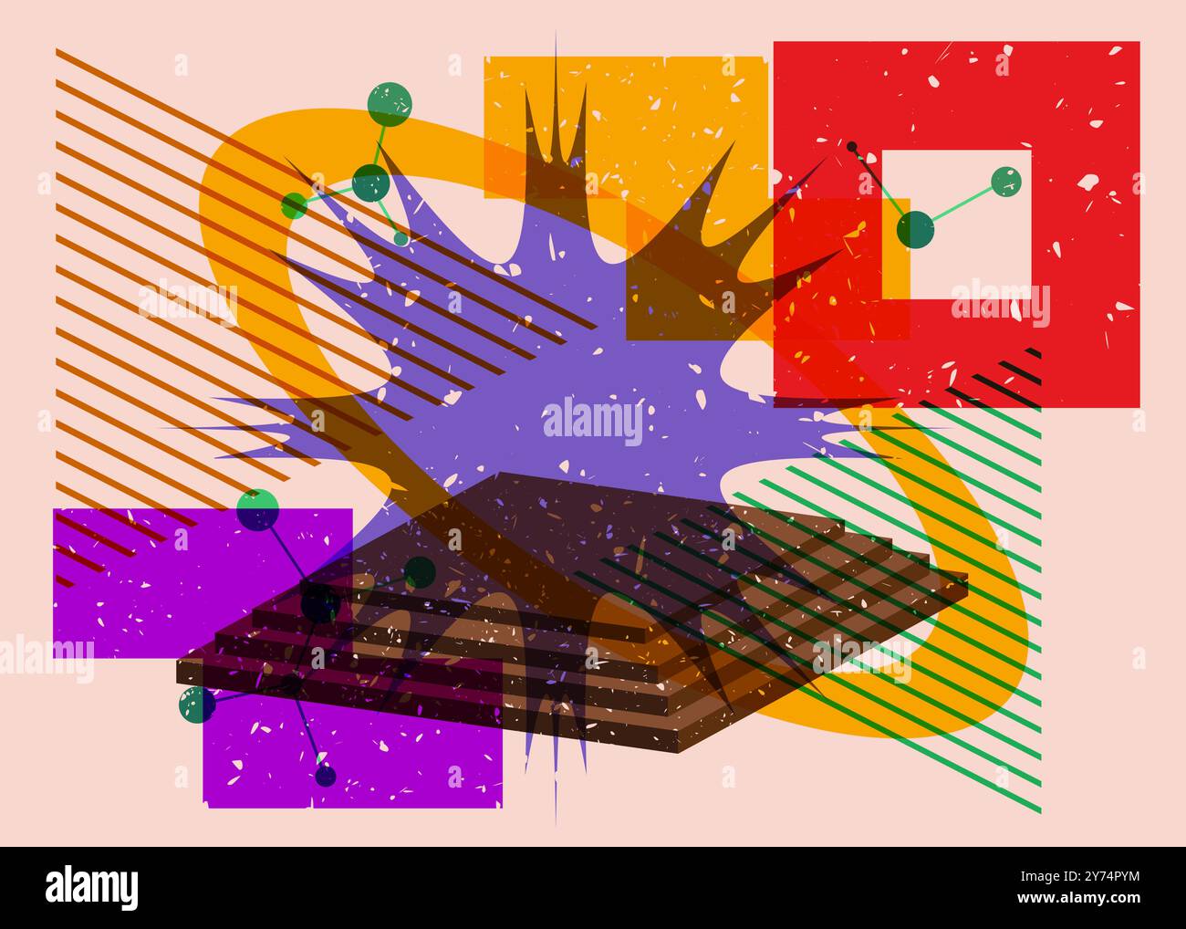 Colorful geometric shapes. Object in trendy riso graph design. Geometry elements abstract risograph print texture style. Stock Vector