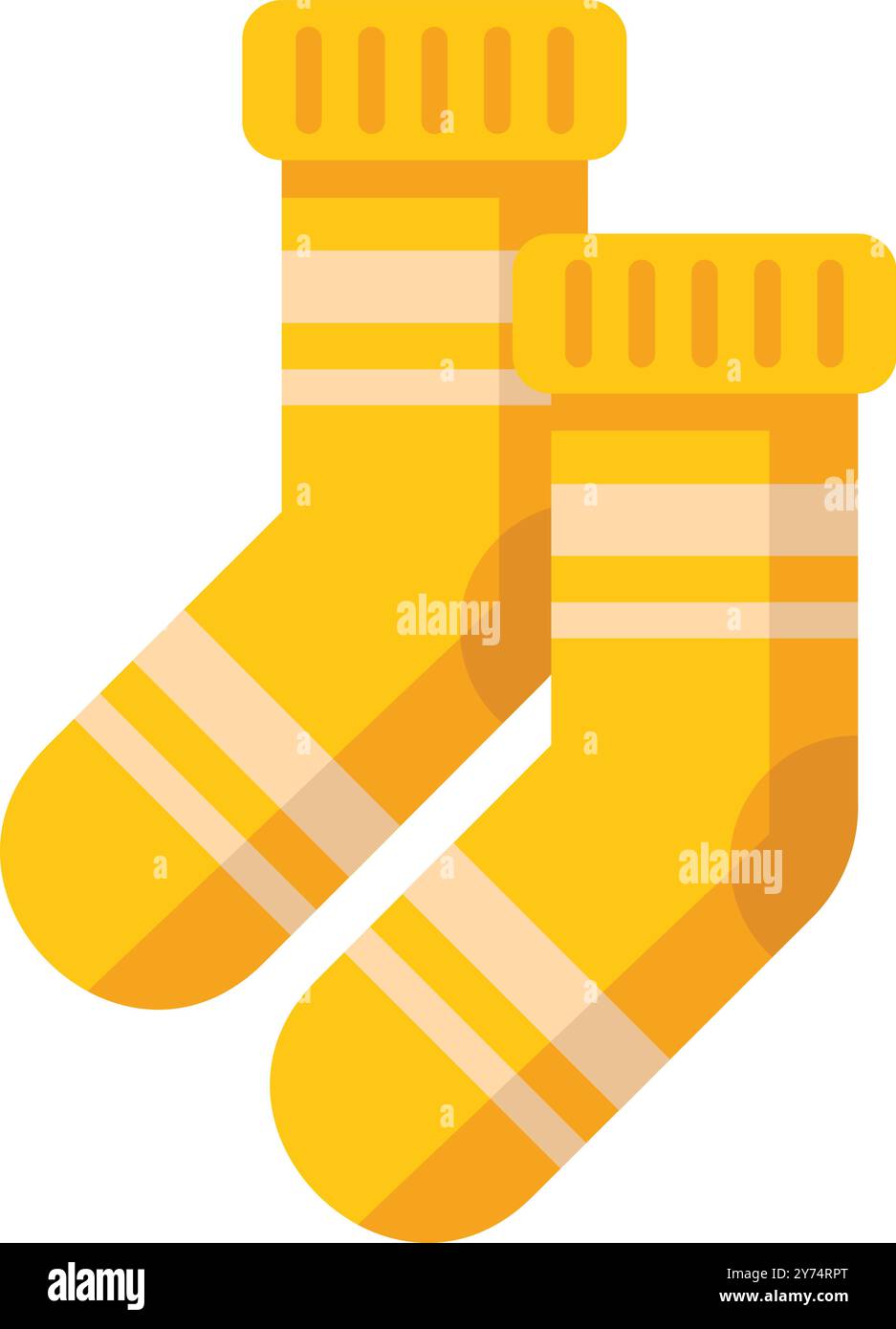 Pair of yellow knitted wool socks with white stripes, providing warmth and comfort Stock Vector