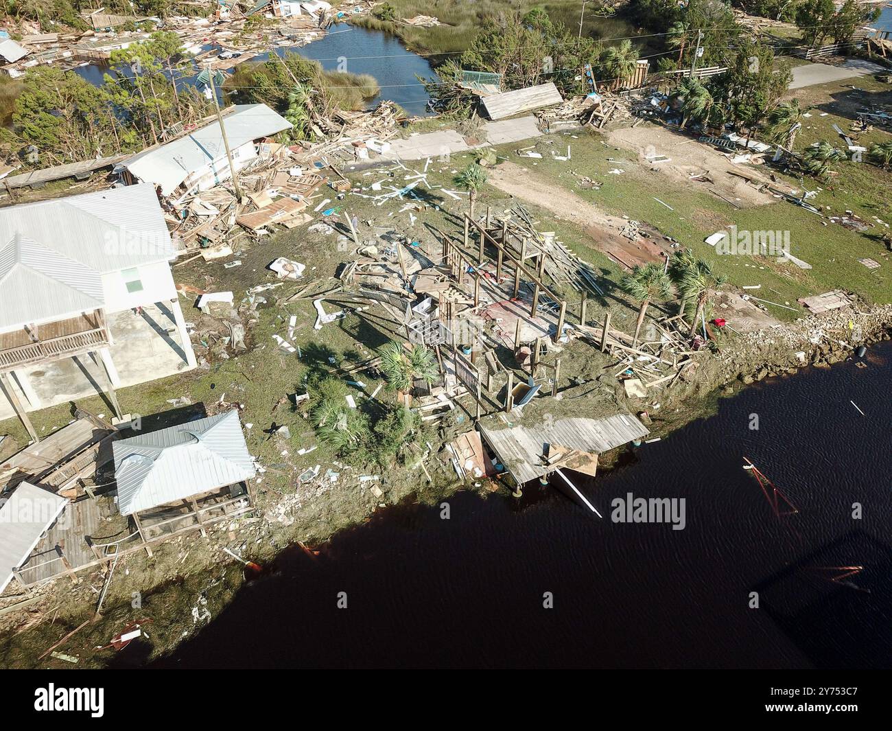 An aerial view of damage from Hurricane Helene on September 27, 2024 in ...
