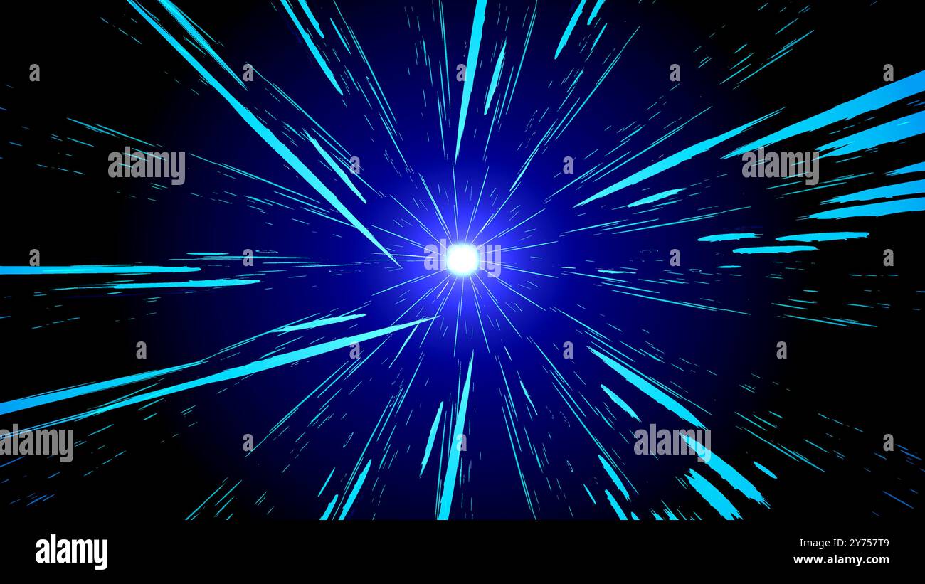 Blue lights speed tunnel abstract background. Speed of light in galaxy. Explosion in universe. Cosmic background for event, party, carnival Stock Vector