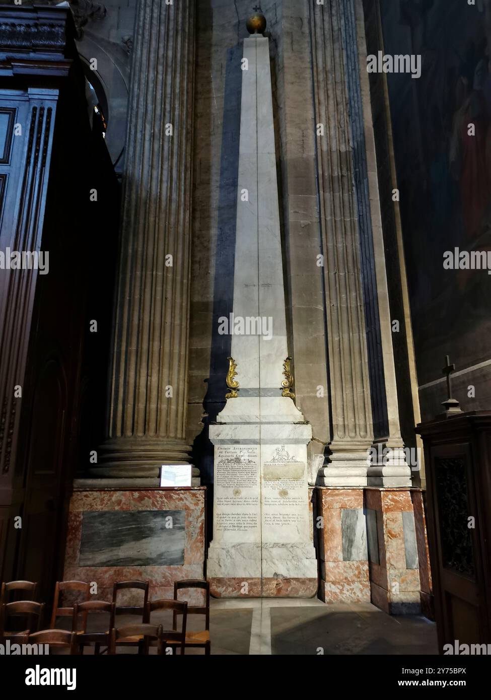 PARIS 6EME. CHURCH OF SAINT-SULPICE. THE MERIDIAN KNOWN AS THE GNOMON IS AN ASTRONOMICAL MEASURING DEVICE THAT PROJECTS THE SUN ONTO THE GROUND. - Smartphone Captured Stock Image