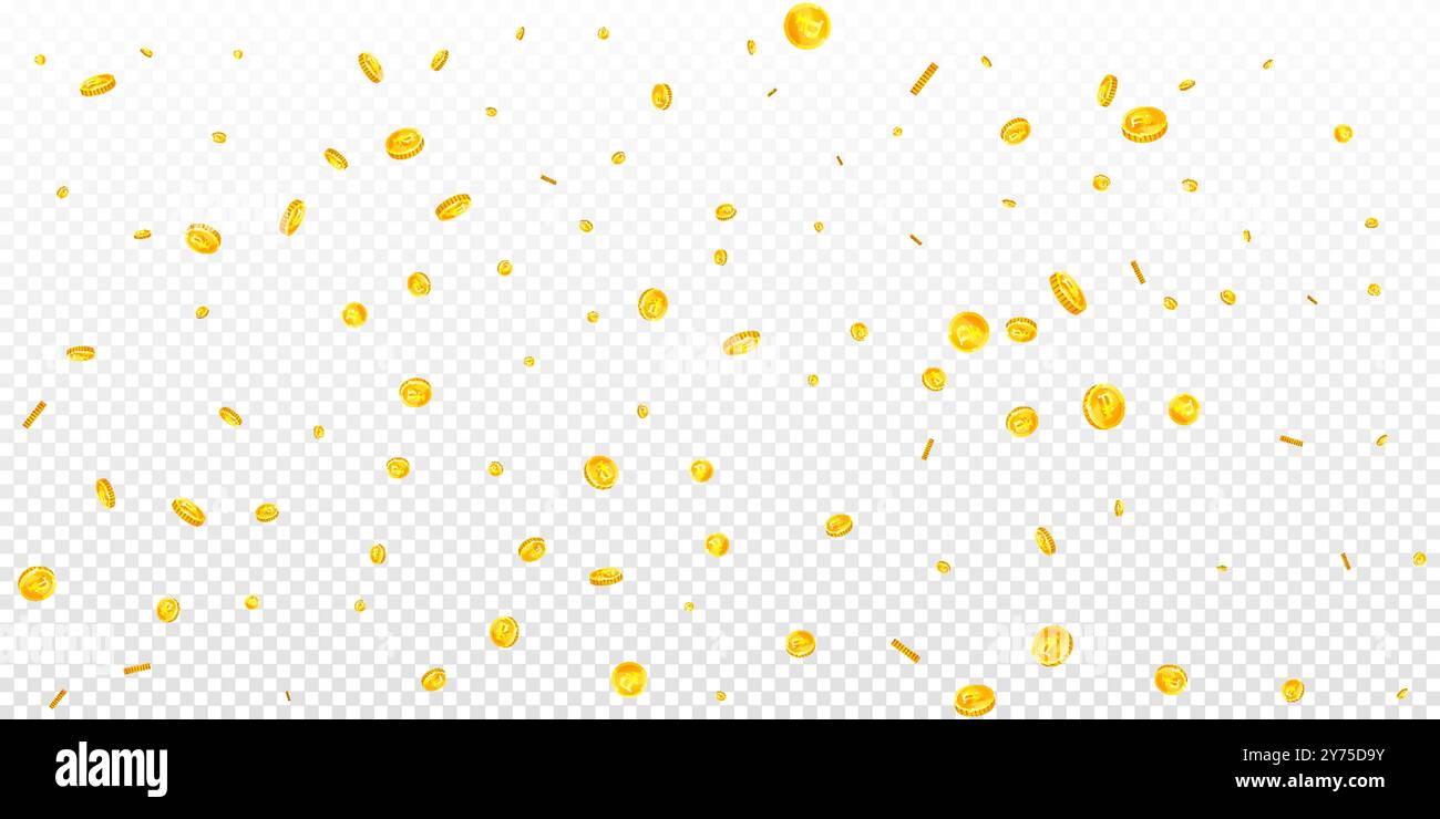 Russian ruble coins falling. Scattered gold RUB coins. Russia money ...