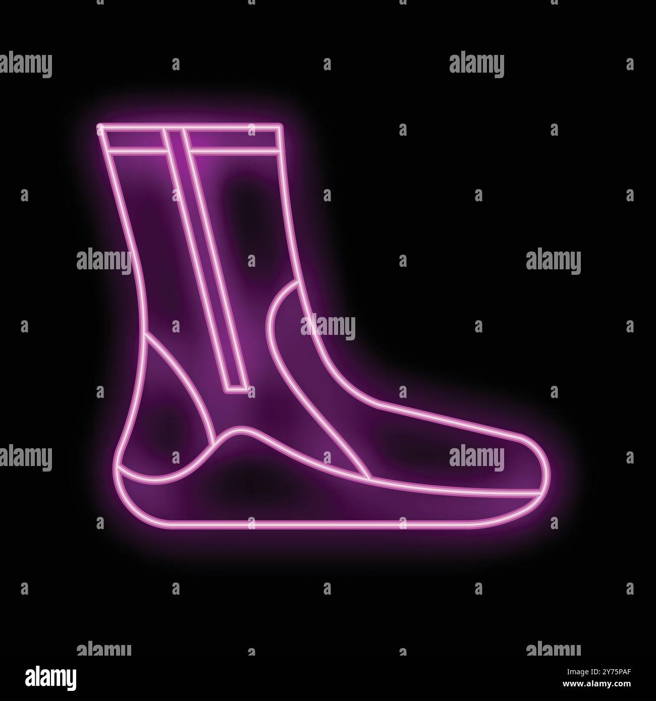 Neon icon of a diving fin sock is glowing in purple light Stock Vector