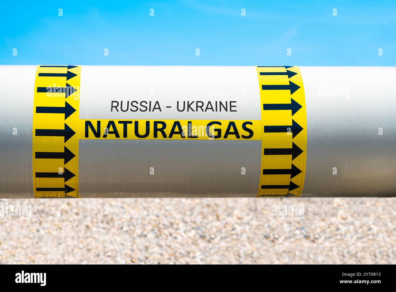 Gas pipeline, above-ground part with gas pumping direction indicator ...