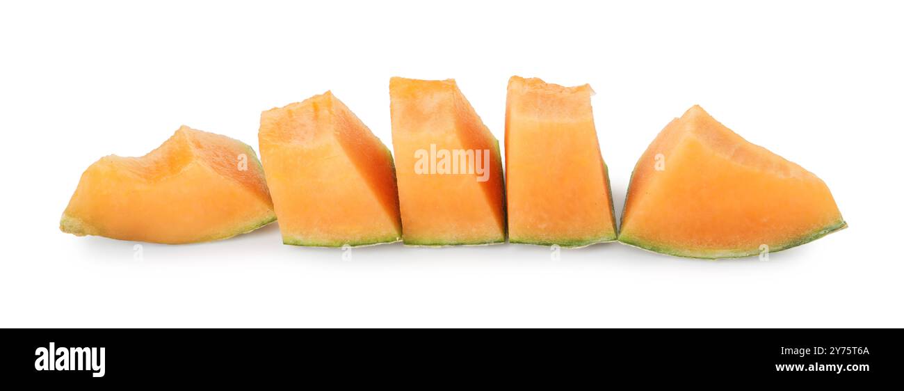 View of Pieces of Cantaloupe melon isolated on white Stock Photo - Alamy